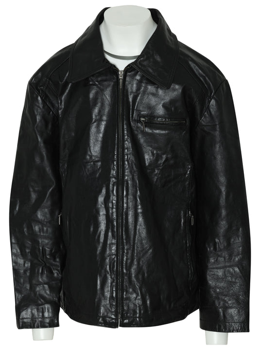 1980–1995 Leather Zip-Front Jacket, Quilted Lining, Minimal Paneling, Canadian Production