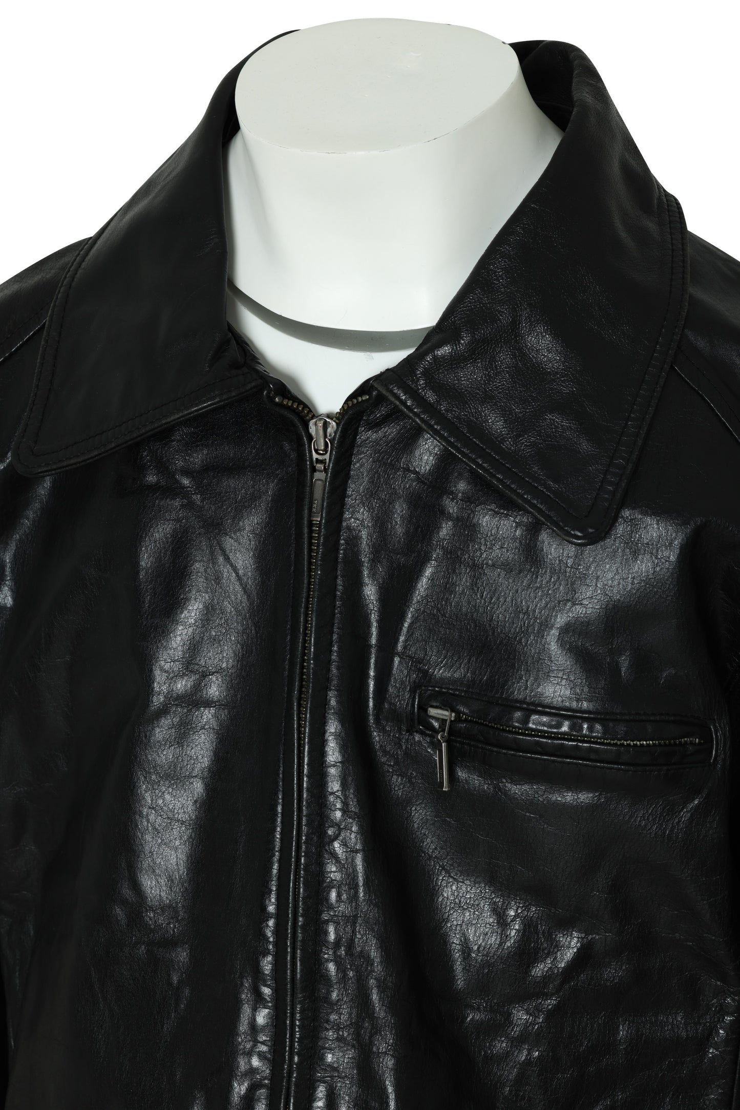 1980–1995 Leather Zip-Front Jacket, Quilted Lining, Minimal Paneling, Canadian Production