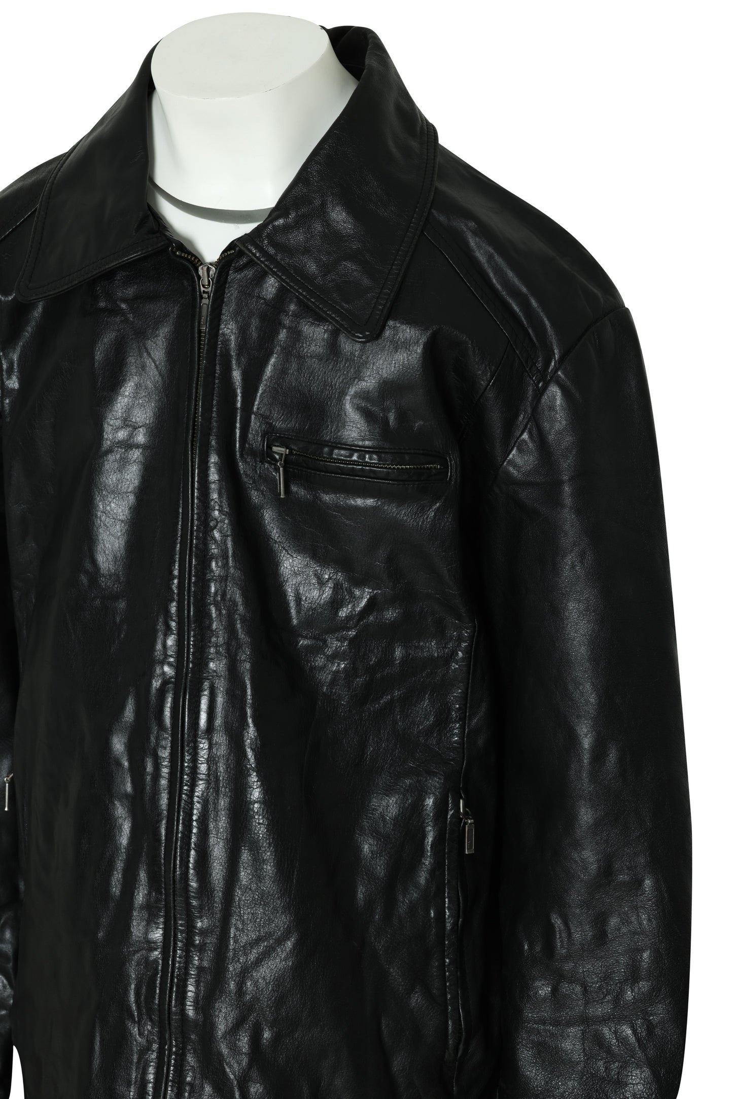 1980–1995 Leather Zip-Front Jacket, Quilted Lining, Minimal Paneling, Canadian Production