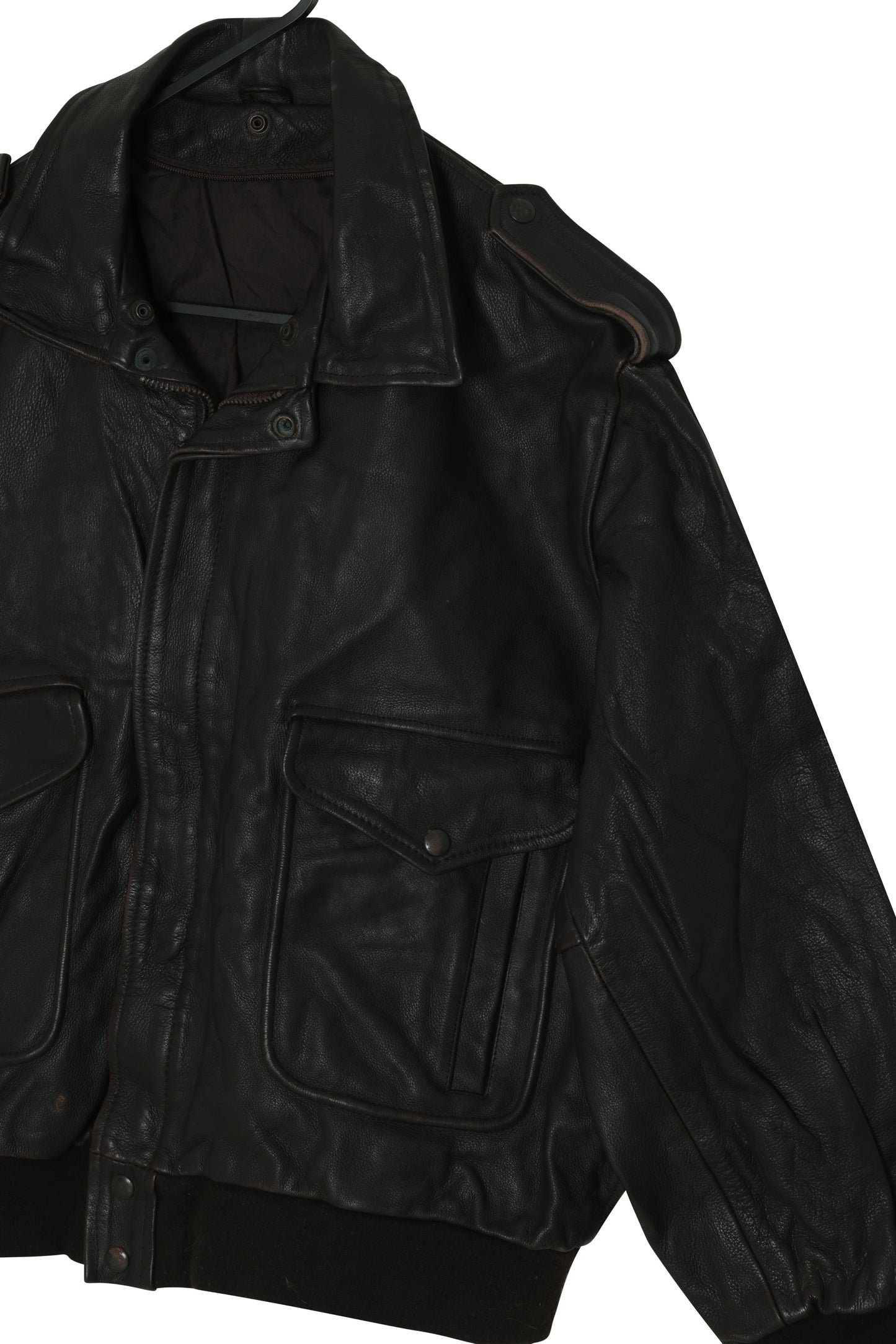 1985–1995, Leather Aviator Jacket with Bellows Storage System and Rib-Knit Hem