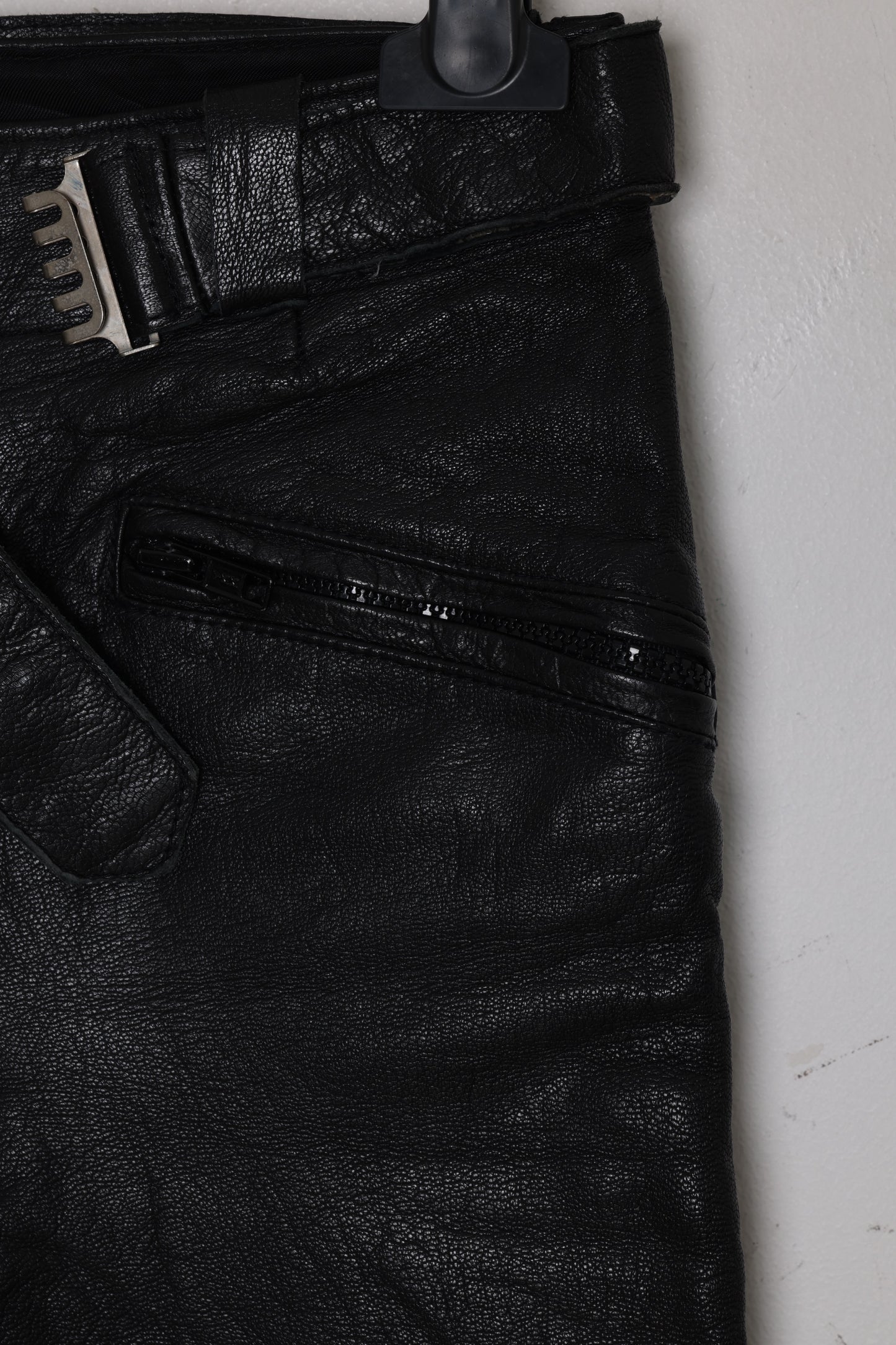1980–1995 Leather Biker Pants, Reinforced Knee Panels, Waist Strap