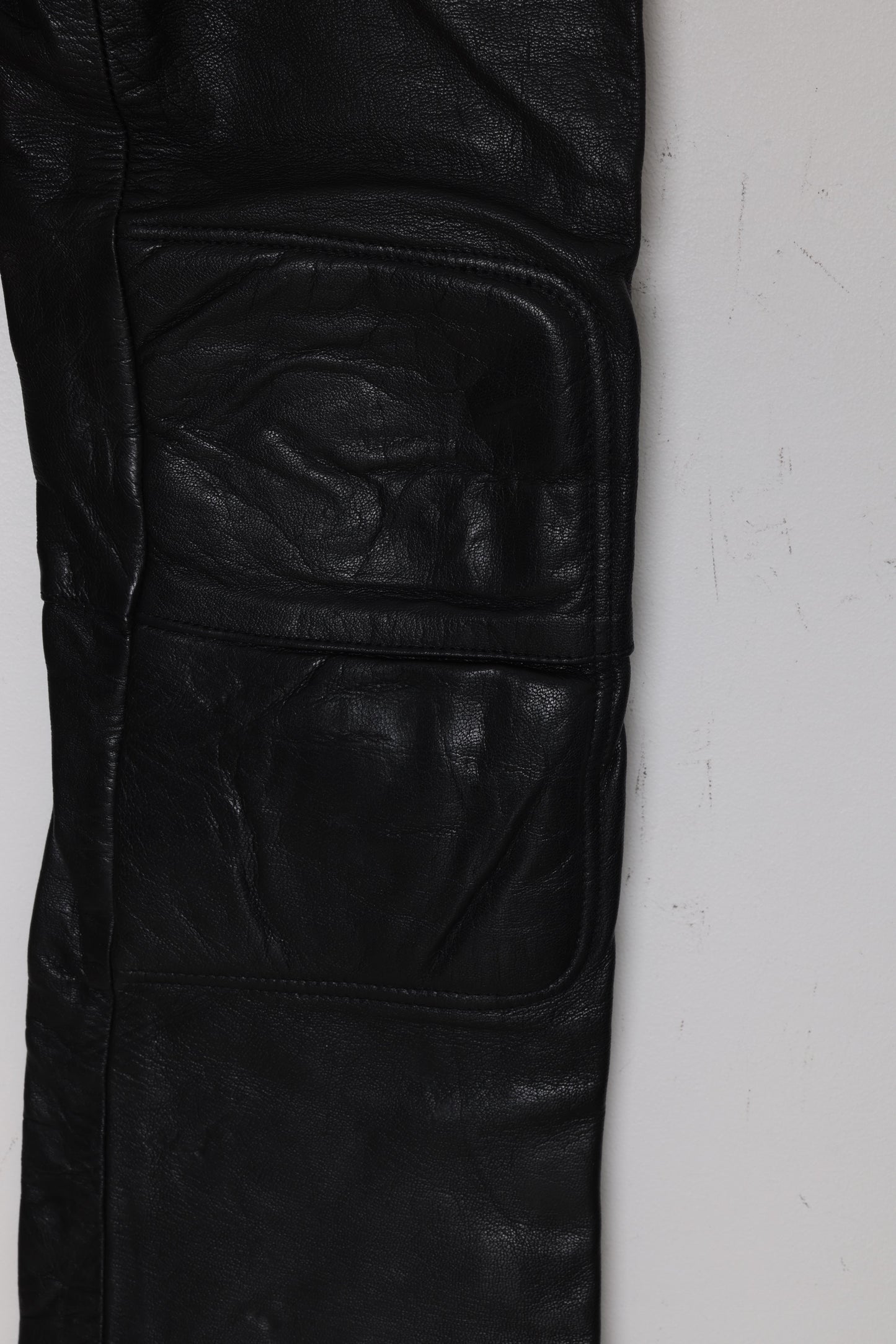 1980–1995 Leather Biker Pants, Reinforced Knee Panels, Waist Strap