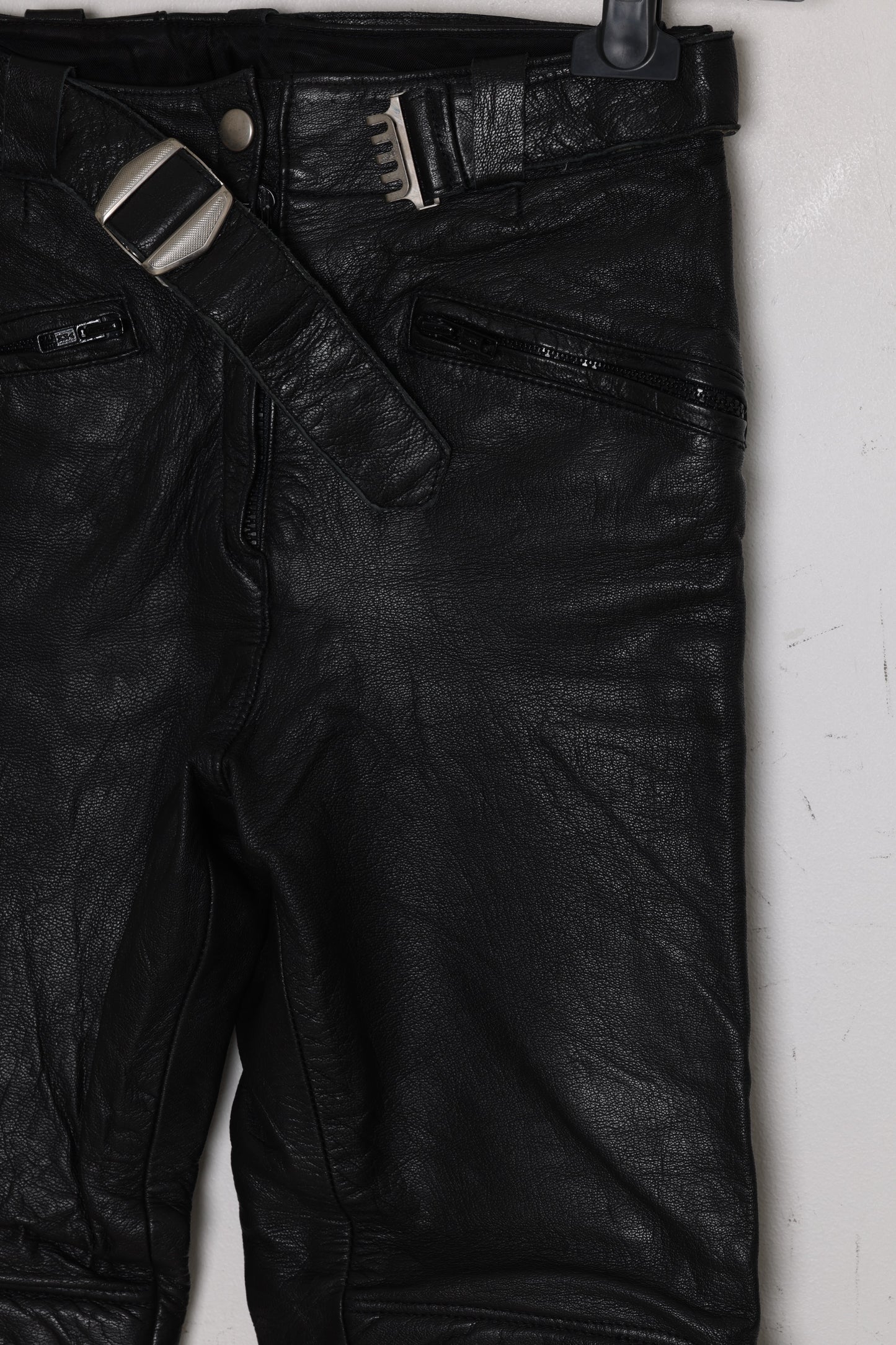 1980–1995 Leather Biker Pants, Reinforced Knee Panels, Waist Strap