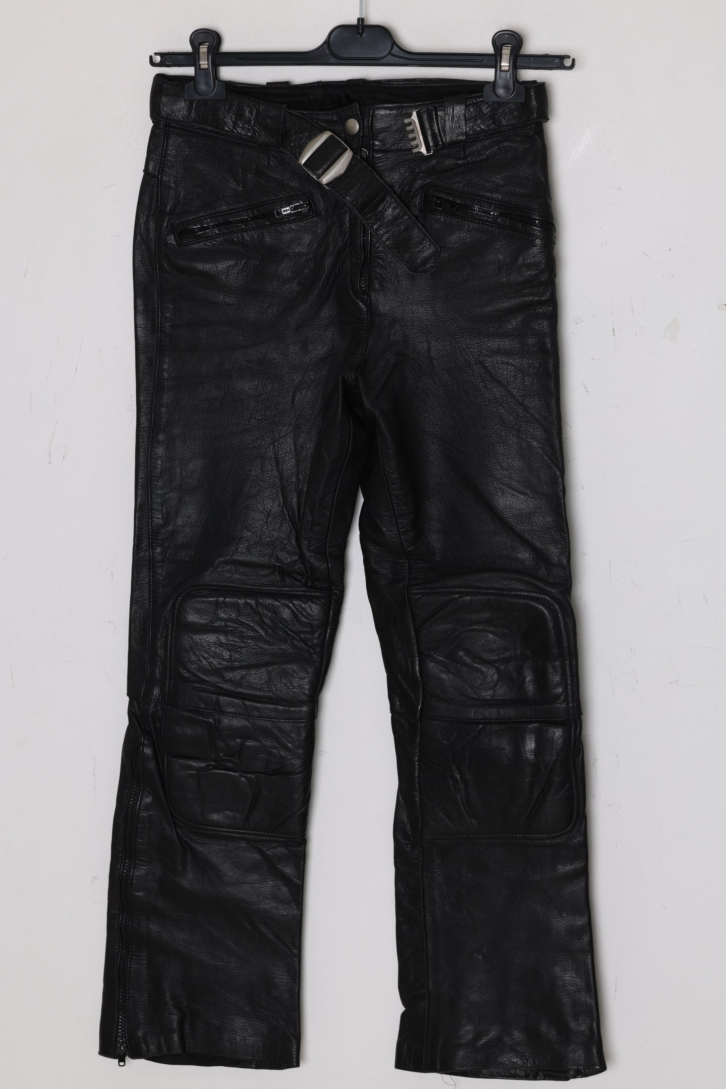 1980–1995 Leather Biker Pants, Reinforced Knee Panels, Waist Strap