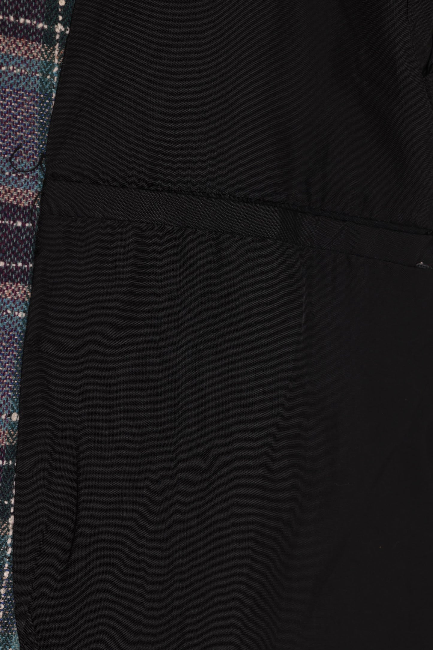 1980s–1990s, broken plaid lounge jacket, nubby tweed, workshop production