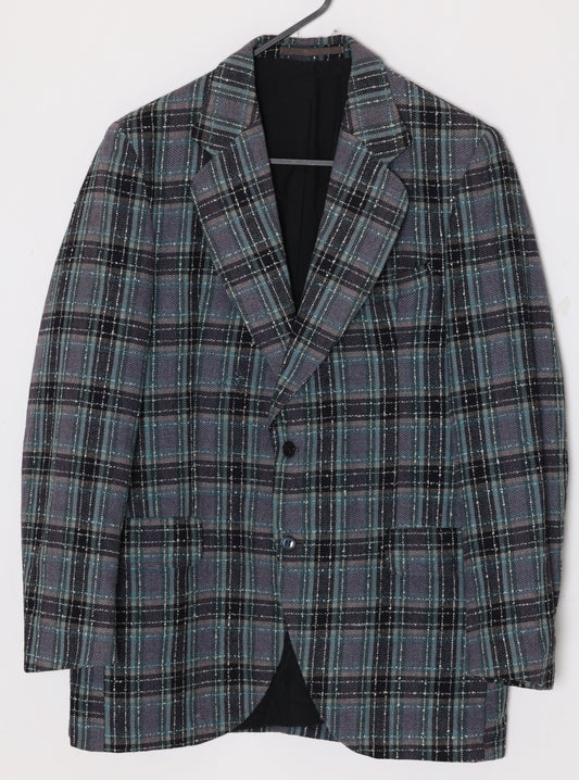 1980s–1990s, broken plaid lounge jacket, nubby tweed, workshop production