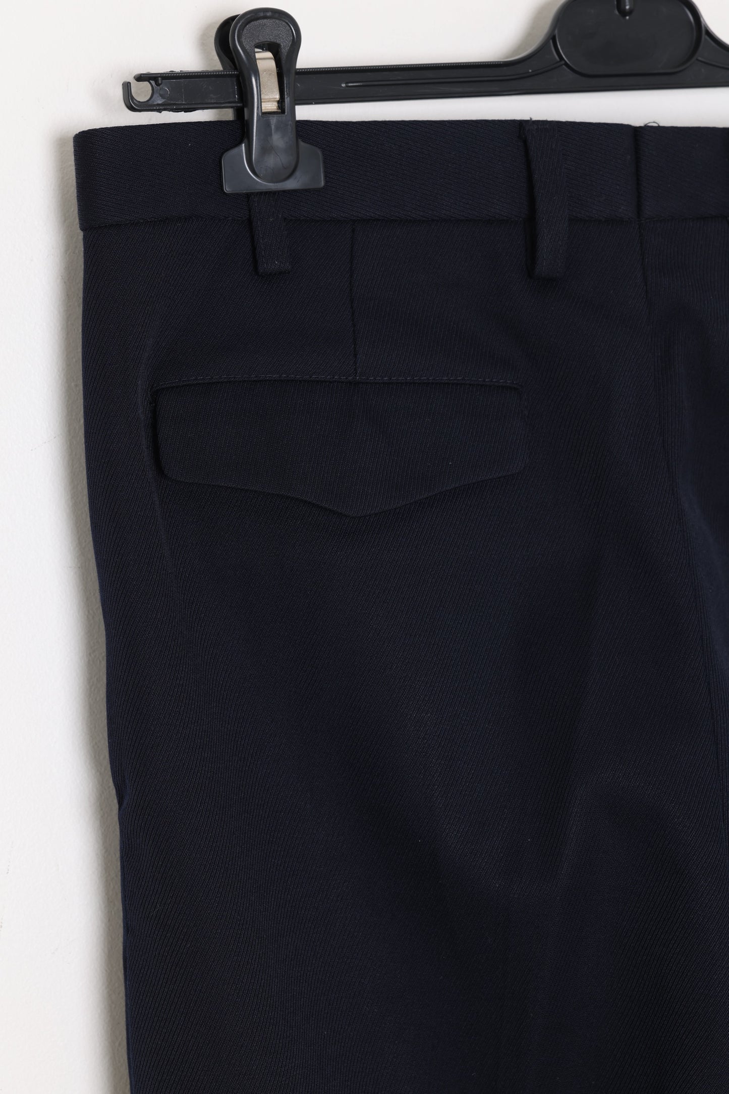 1980s–1990s Dark Navy Trousers, Schurwolle-Blend Twill, Single Reverse Pleats