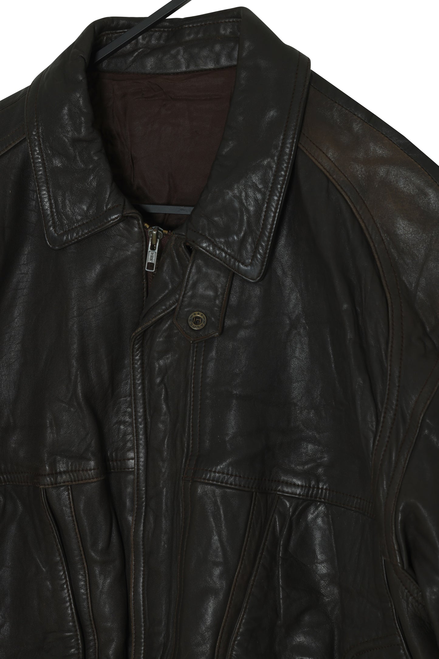 1980s–1990s Leather Bomber, Multi-Axis Panel Compression, Spanish