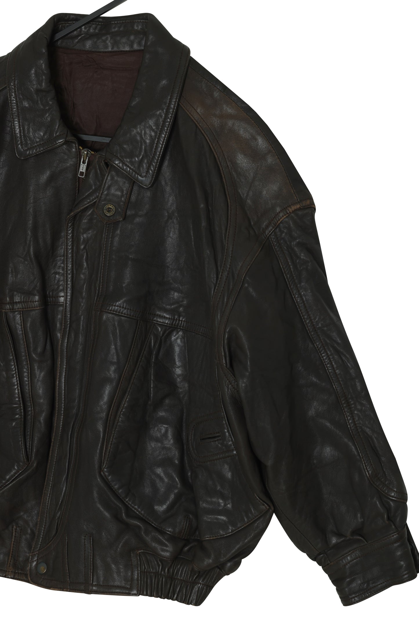 1980s–1990s Leather Bomber, Multi-Axis Panel Compression, Spanish