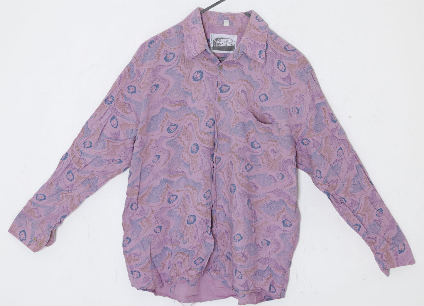 1980s, Soft-Collar Leisure Shirt, Abstract Mineral Motif, Lavender Ground