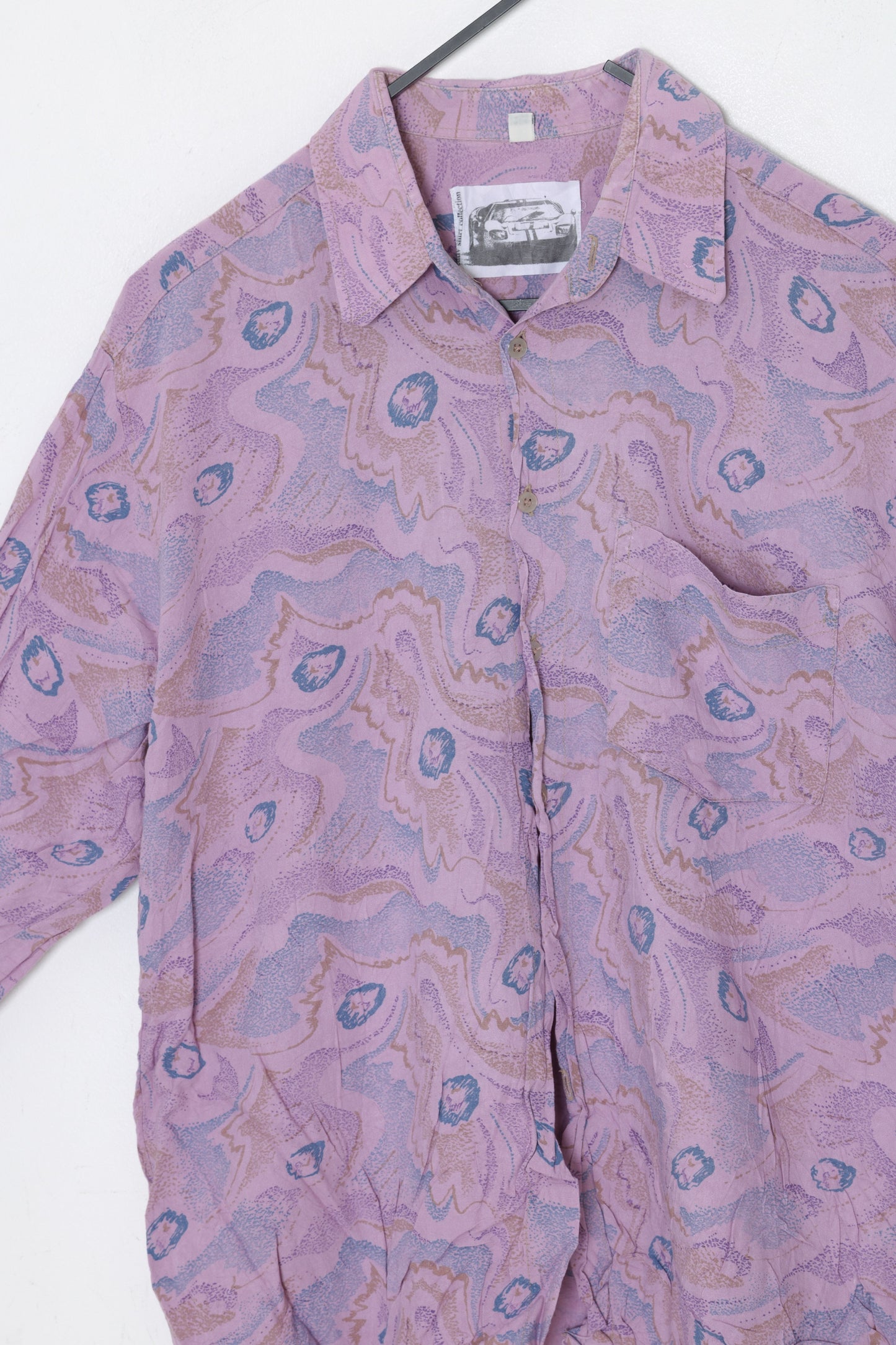 1980s, Soft-Collar Leisure Shirt, Abstract Mineral Motif, Lavender Ground