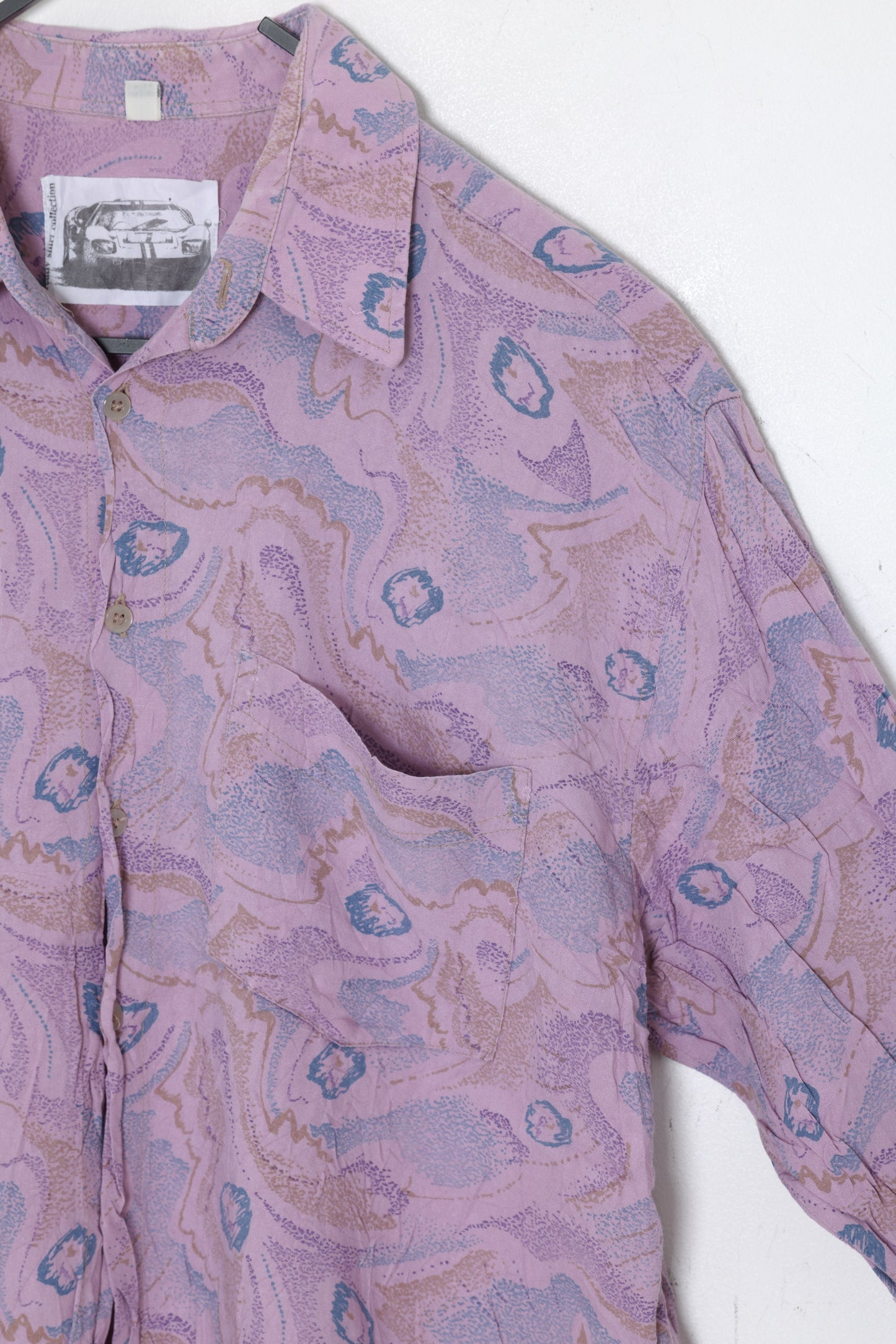1980s, Soft-Collar Leisure Shirt, Abstract Mineral Motif, Lavender Ground