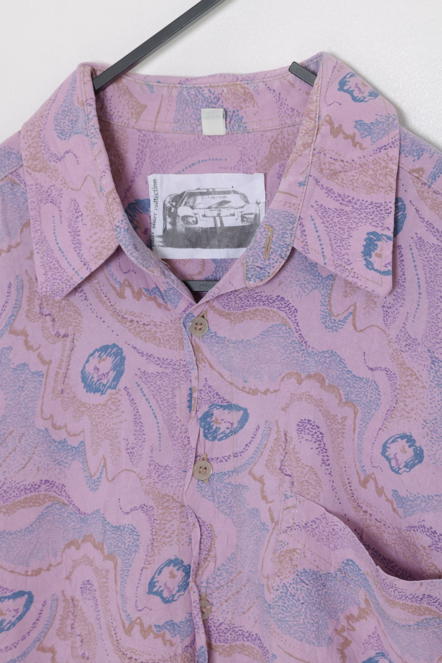 1980s, Soft-Collar Leisure Shirt, Abstract Mineral Motif, Lavender Ground