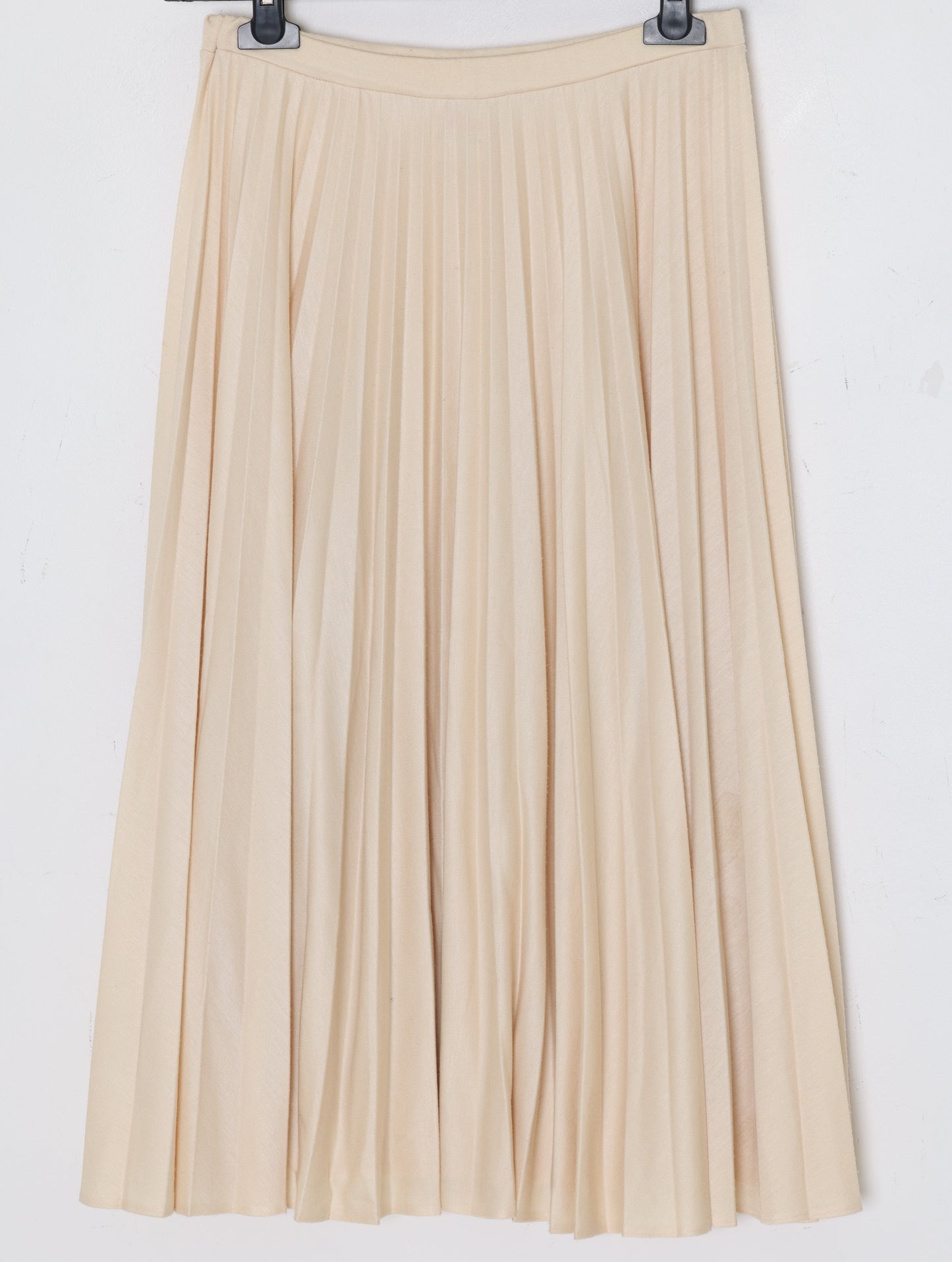 1980s, Swedish Heat-Set Micropleated Skirt in Cream Warp-Knit Jersey Knit 