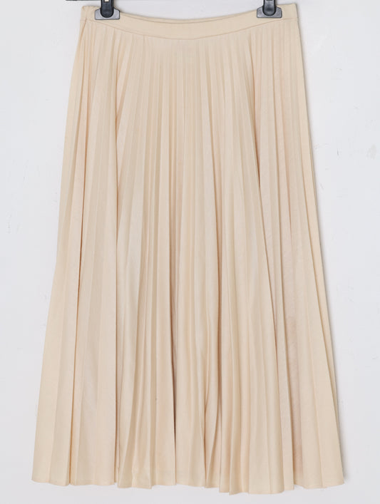 1980s, Swedish Heat-Set Micropleated Skirt in Cream Warp-Knit Jersey Knit 