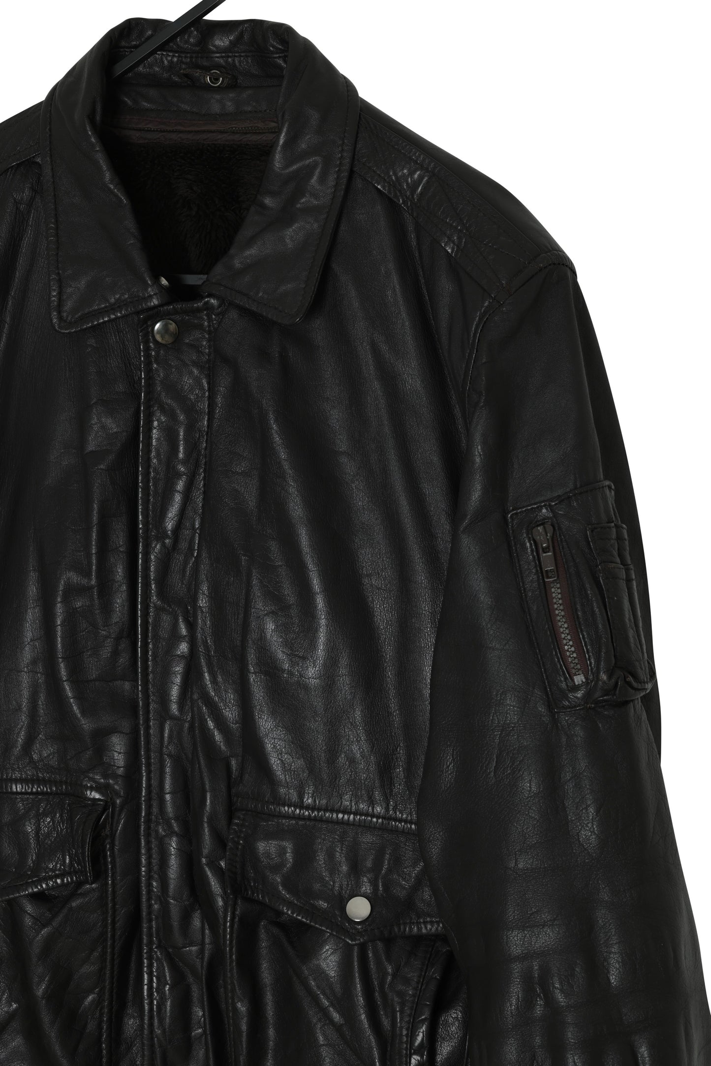 1985–1992, West German Leather Flight Jacket with Deep-Pile Insulating Lining