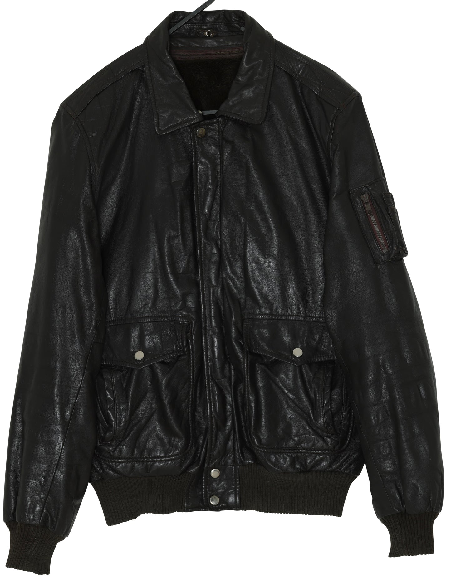 1985–1992, West German Leather Flight Jacket with Deep-Pile Insulating Lining