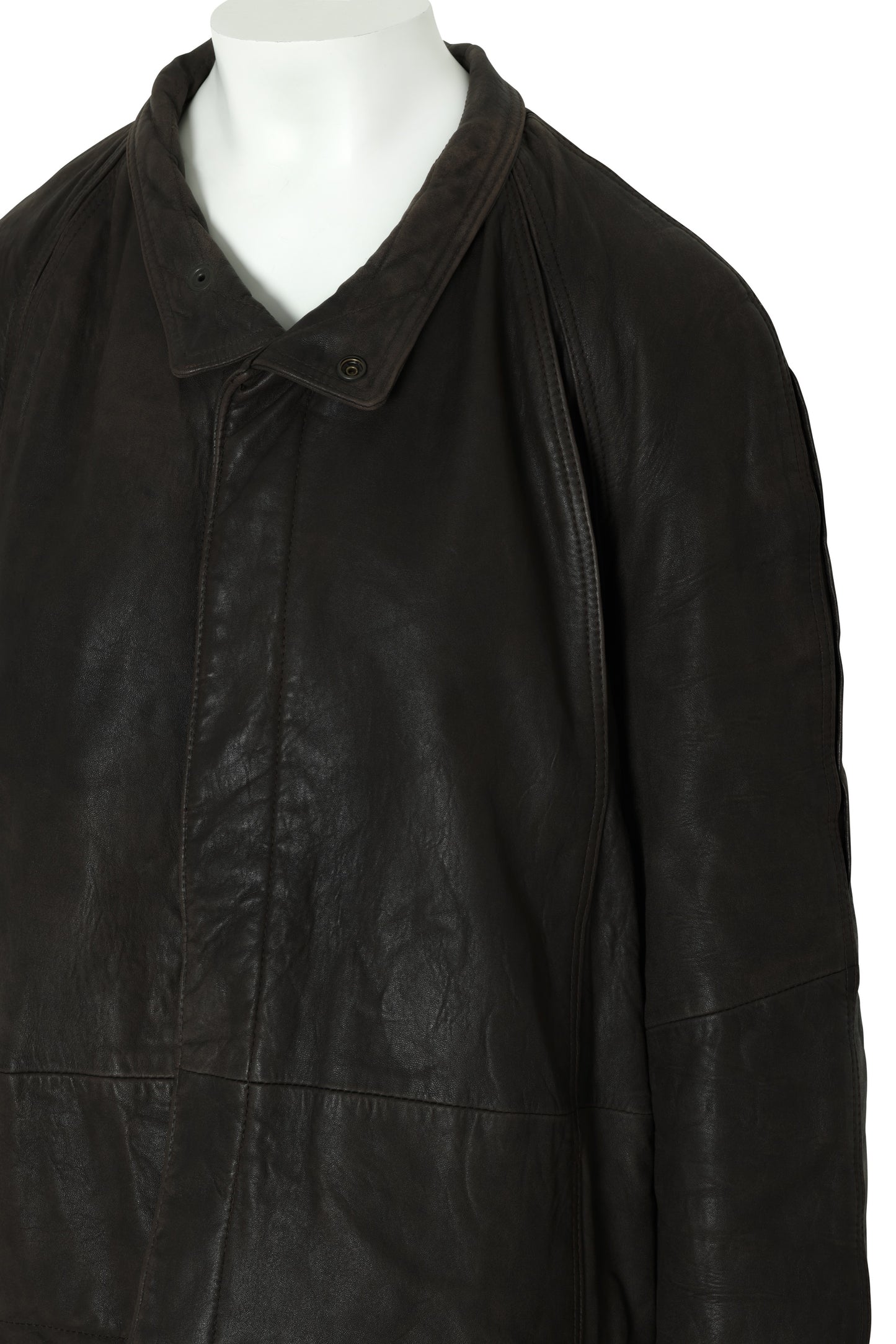 1985–1995, Leather Aviator Jacket, Snap-Set Collar, Topstitched Channels