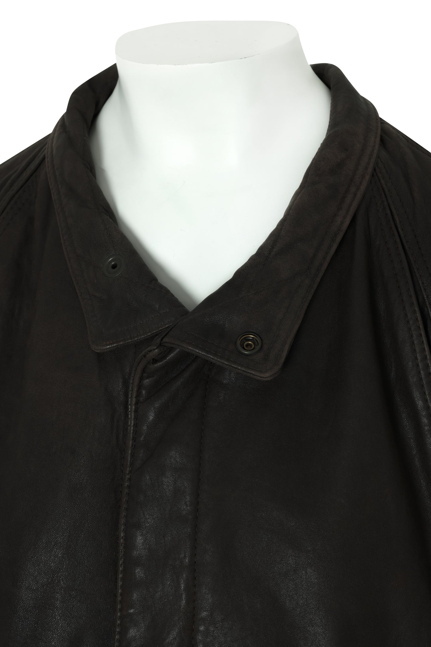1985–1995, Leather Aviator Jacket, Snap-Set Collar, Topstitched Channels