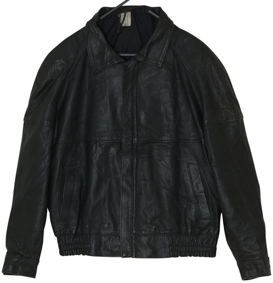 1985–1995 Leather Utility Jacket, Concealed Placket, Soft Roll Collar, Iberian Production