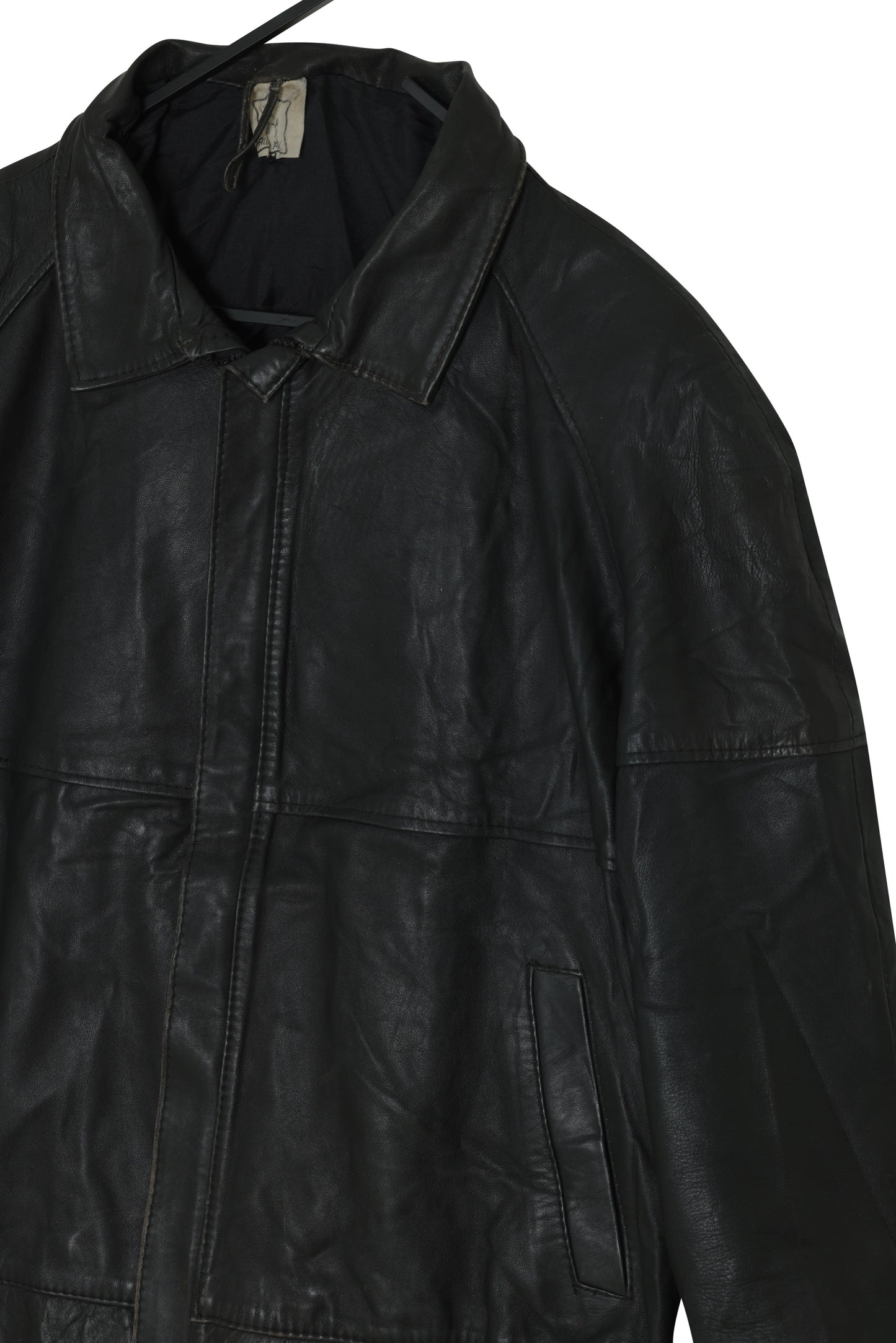 1985–1995 Leather Utility Jacket, Concealed Placket, Soft Roll Collar, Iberian Production
