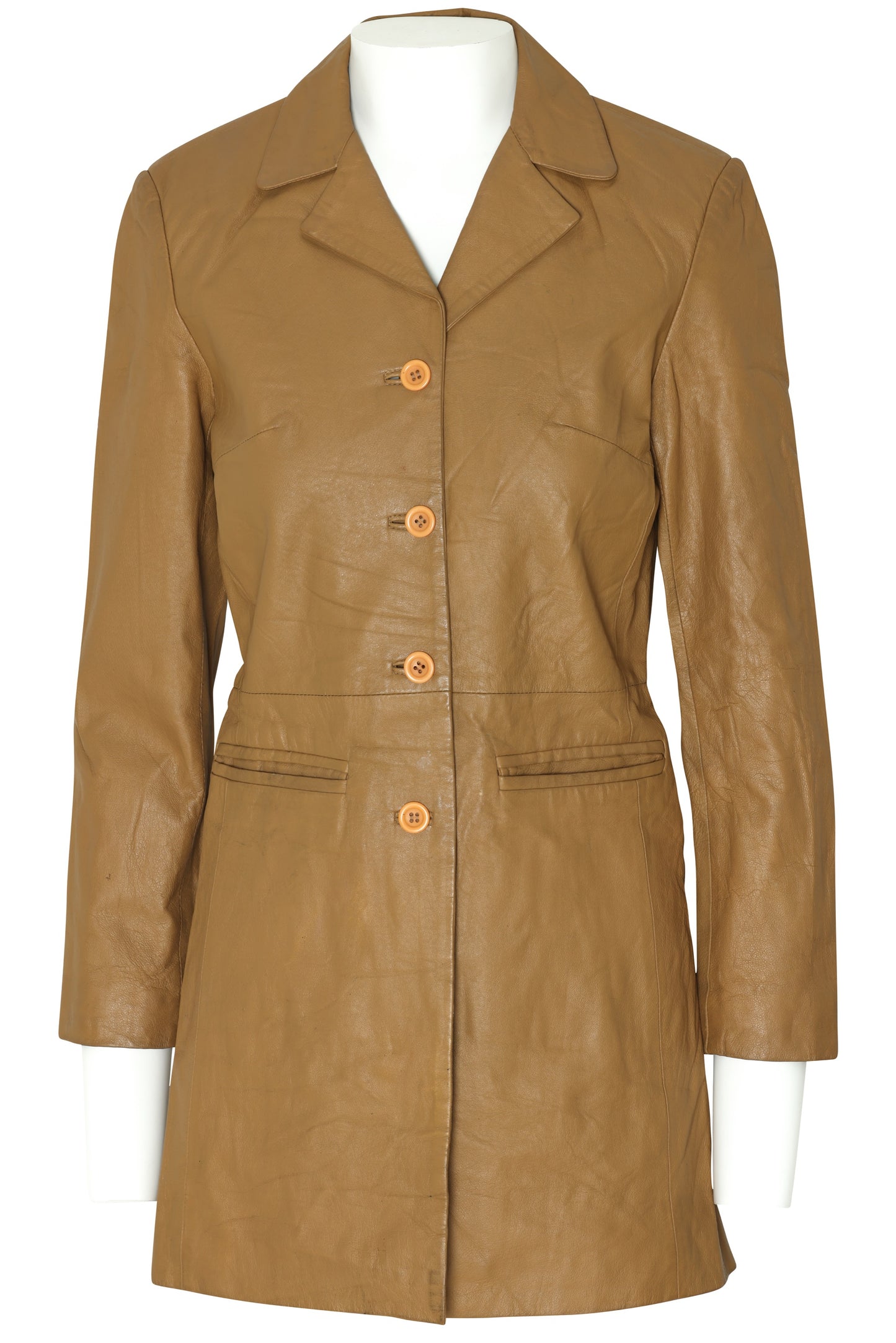 1990–2000, Leather Coat, Mid-Length, Structured Seaming, Waist-Shaped Panels