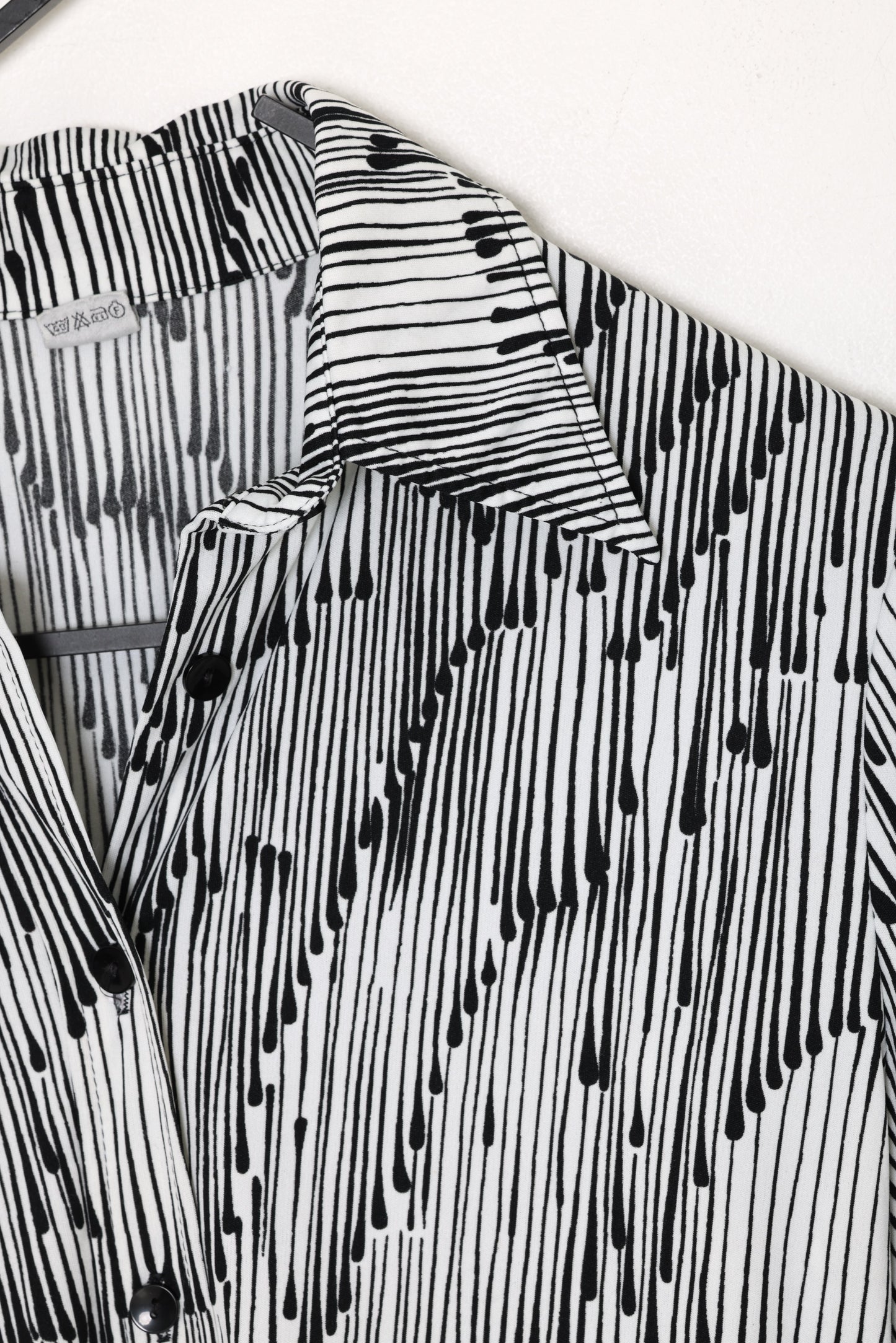 1990s, Drip-Stripe Optical Print Day Blouse with Narrow Point Collar