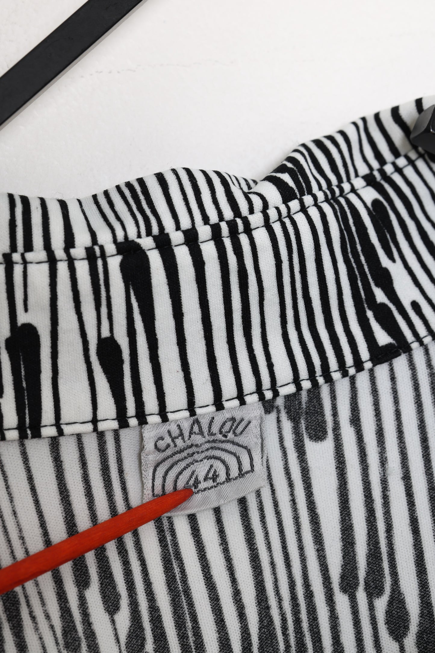 1990s, Drip-Stripe Optical Print Day Blouse with Narrow Point Collar