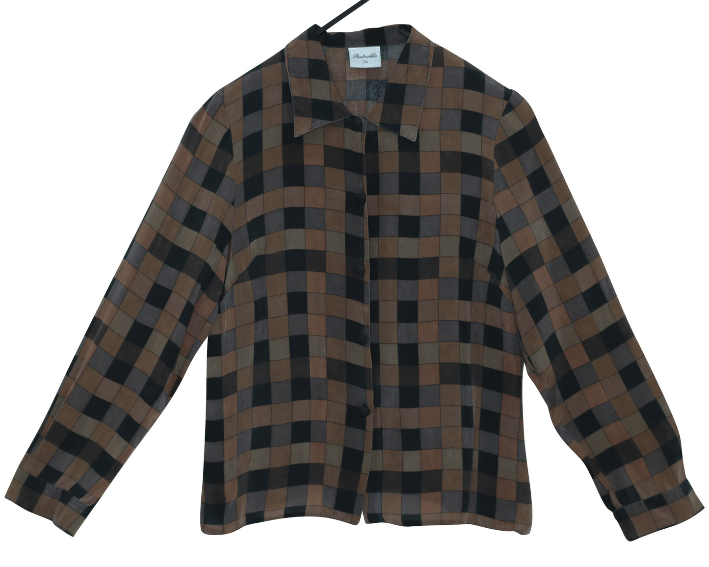 1990s, Finnish Windowpane Cupro Shirt-Blouse