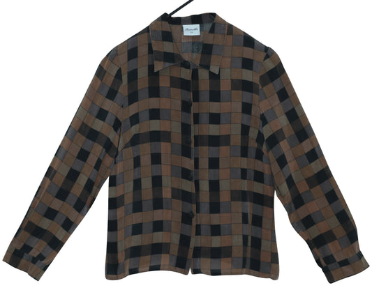 1990s, Finnish Windowpane Cupro Shirt-Blouse