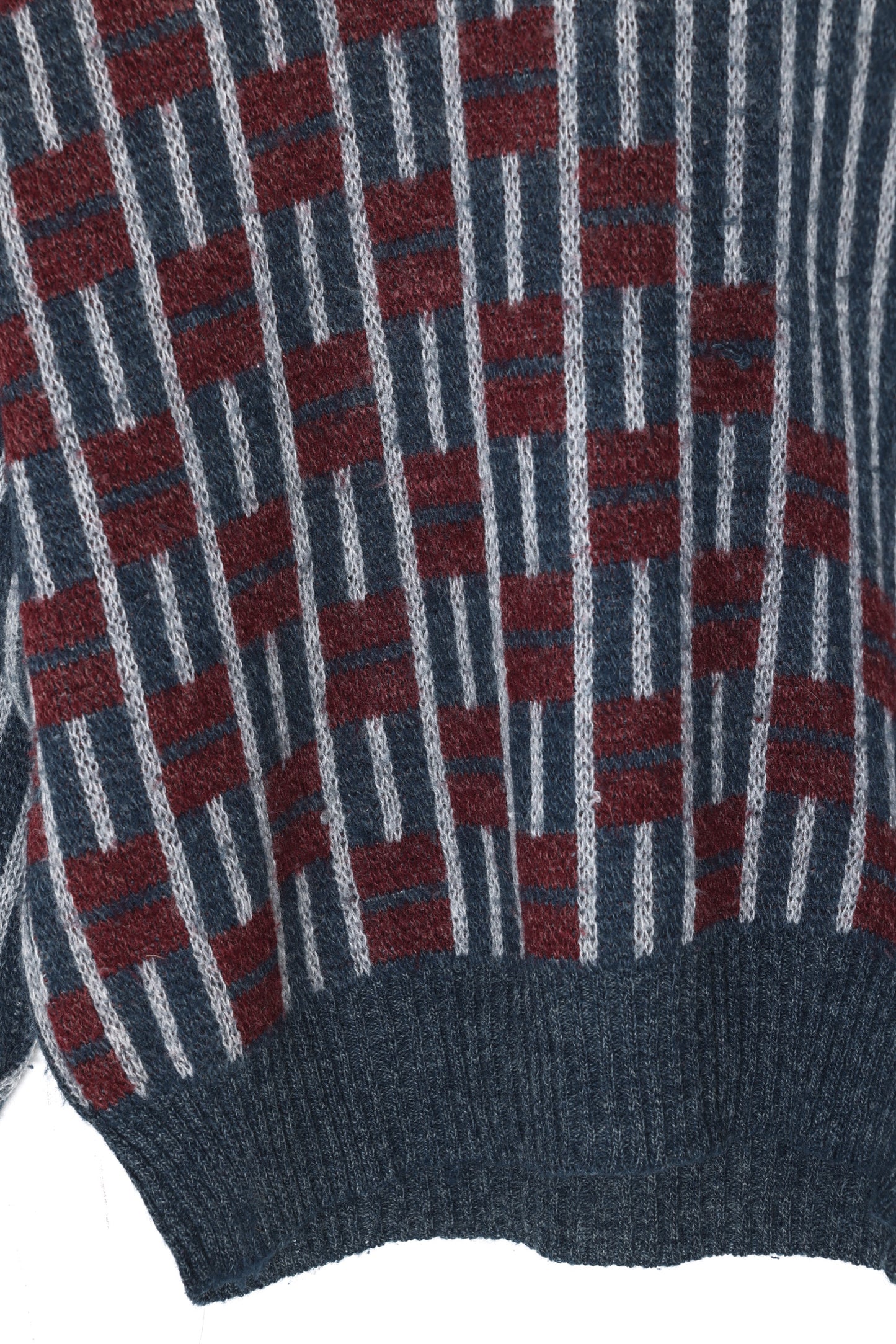 1990s, Italian Leisure Knit, Abstract Brickwork Intarsia with Vertical Stripe Field