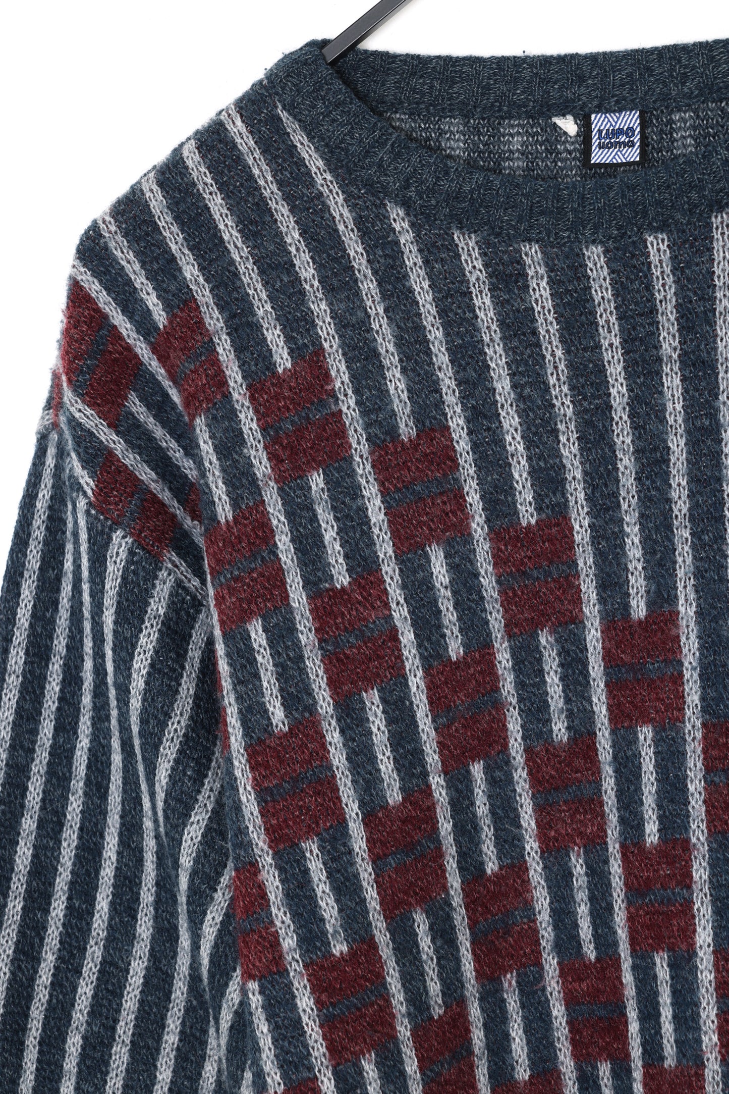 1990s, Italian Leisure Knit, Abstract Brickwork Intarsia with Vertical Stripe Field