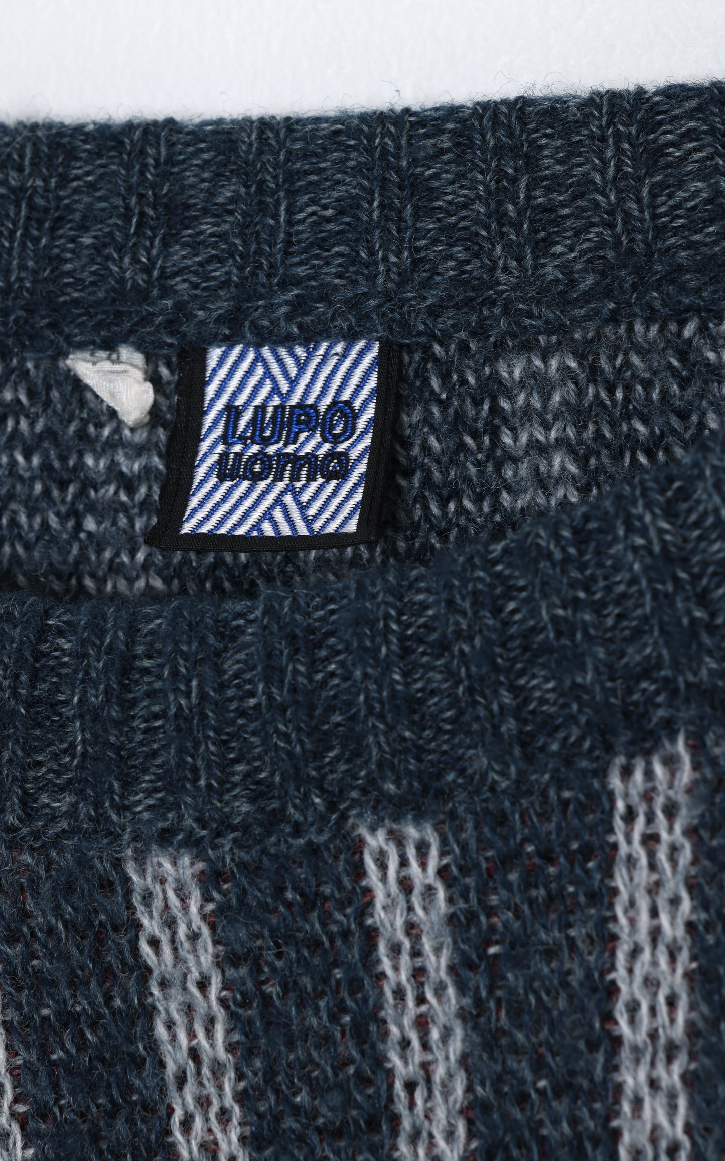 1990s, Italian Leisure Knit, Abstract Brickwork Intarsia with Vertical Stripe Field