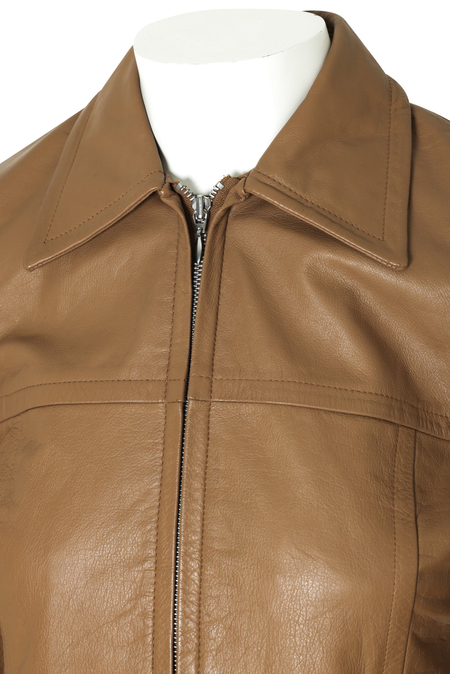 1990s Leather Jacket, Camel Dyed, Waist-Shaped Panels, Structured Collar