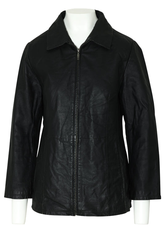 1990s Zip-Front Leather Jacket, Waist Panel Break, Straight Collar