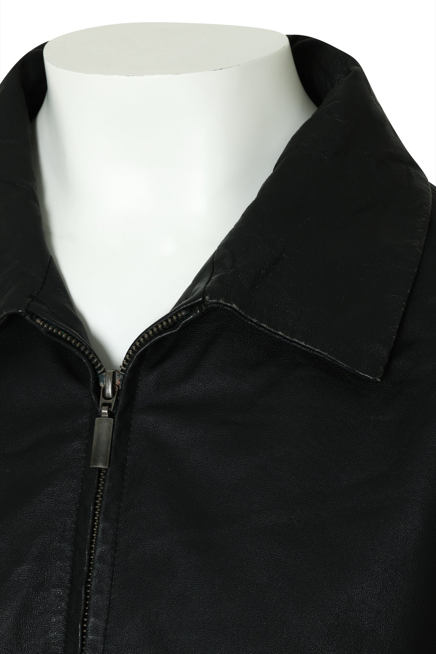 1990s Zip-Front Leather Jacket, Waist Panel Break, Straight Collar