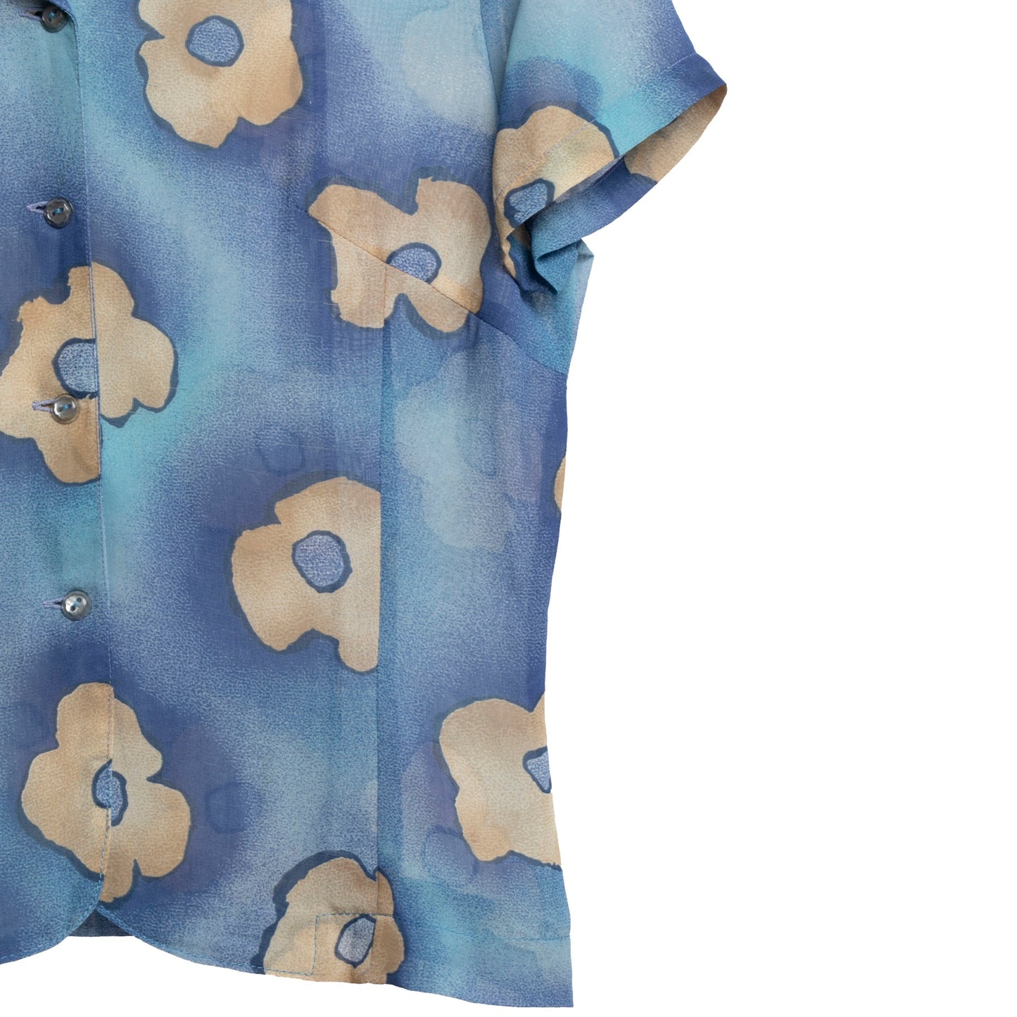 70s Floral Crepe Viscose T Blouse