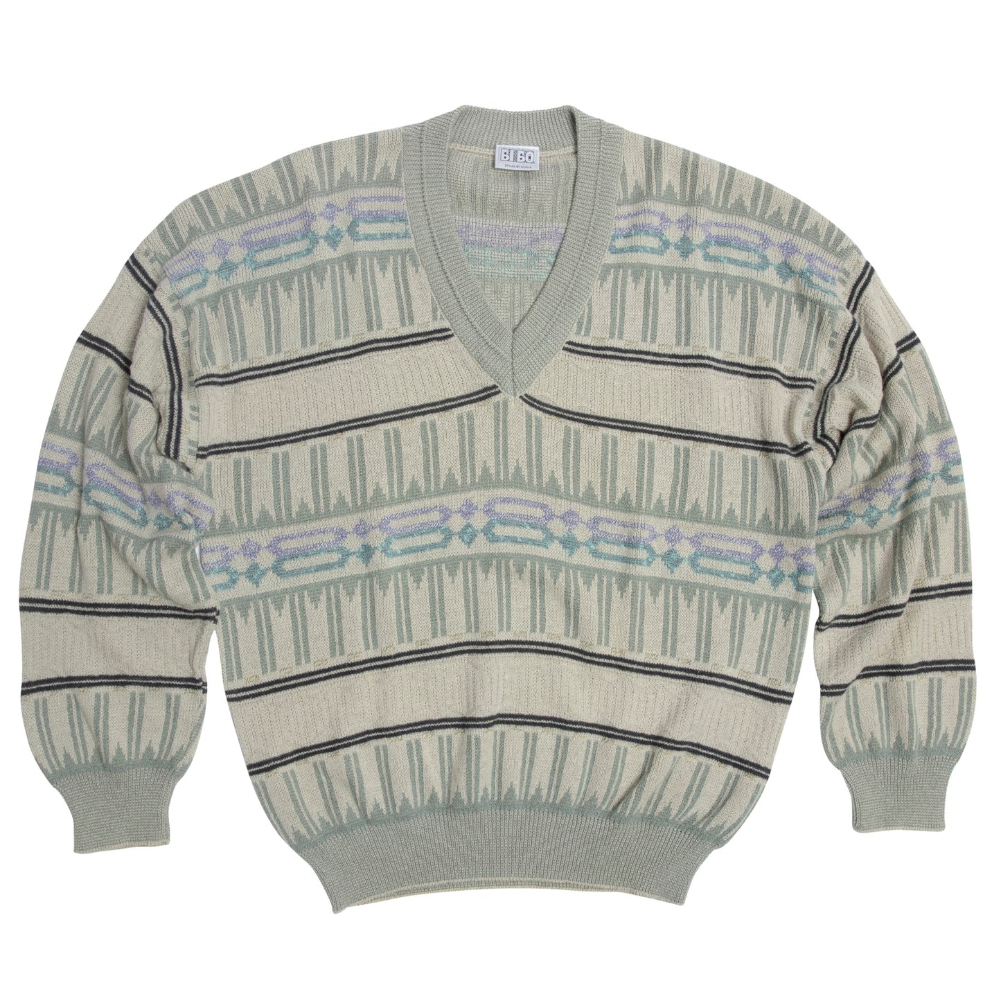 Memphis Jacquard Tuck Stitch V Neck Jumper