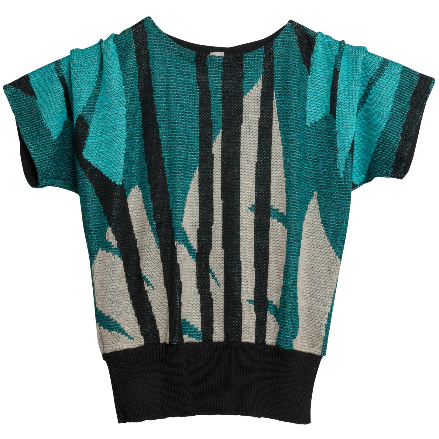 Jacquard Interlock Knit Viscose Linen Blend Dolman T Sweater