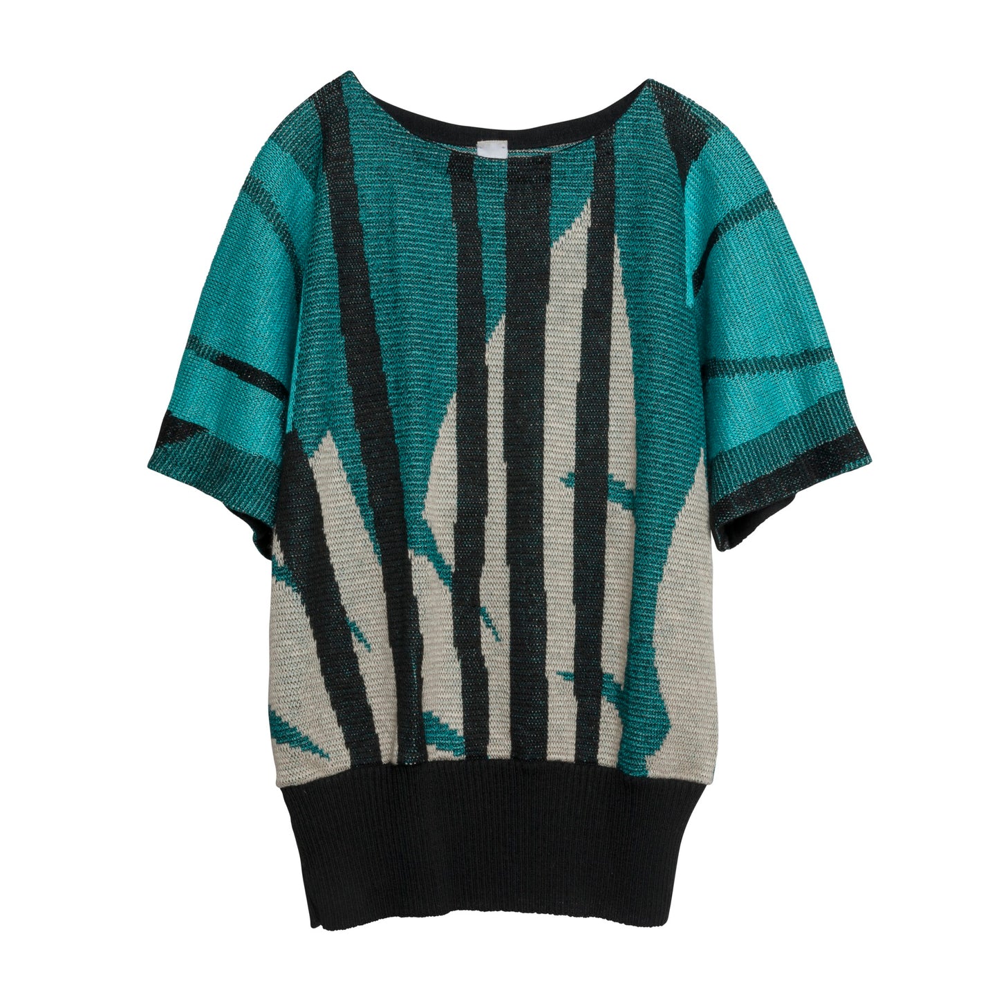 Jacquard Interlock Knit Viscose Linen Blend Dolman T Sweater