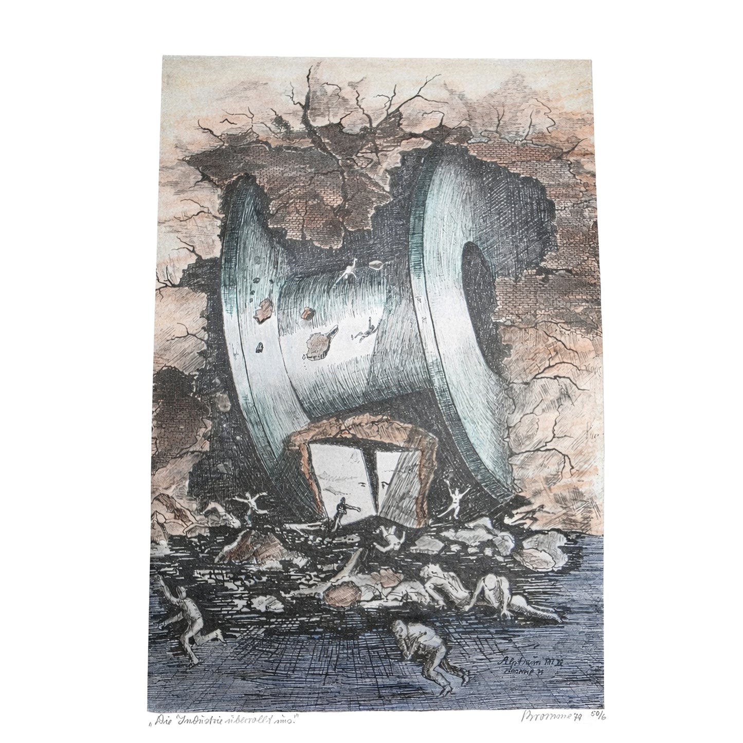 Intaglio Print, “Die Industrie überrollt uns”, Signed and Numbered Edition, 1979