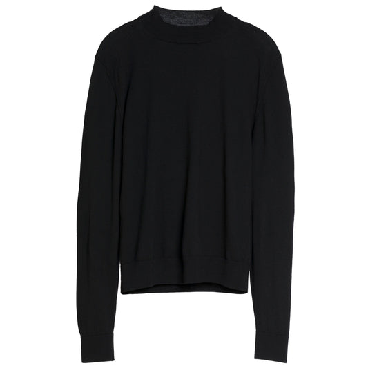 Jersey Stitch Wool Mock Neck Pullover Sweater