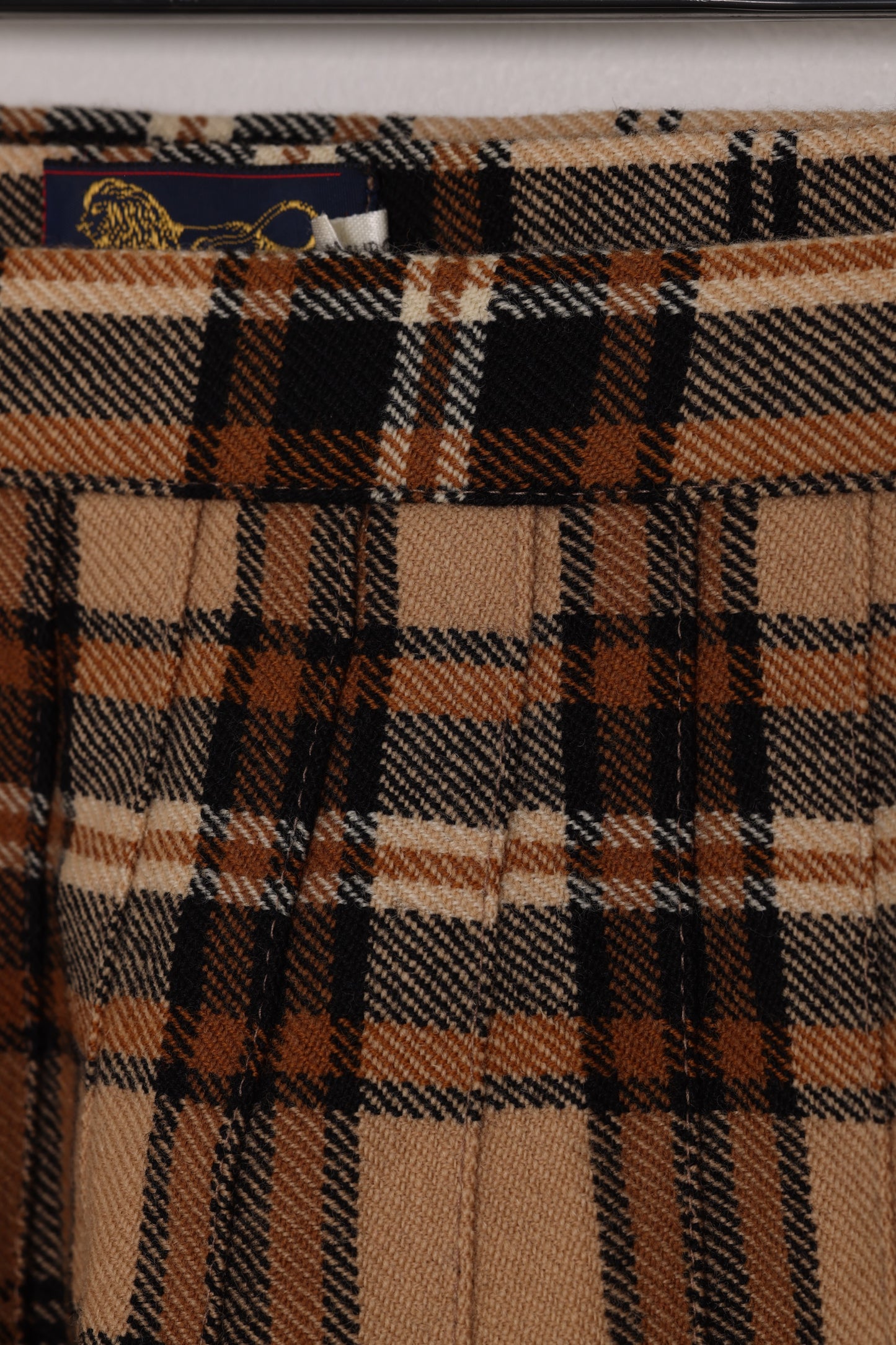 Circa 1975–1990, wool tartan skirt, British manufacture, knife pleats