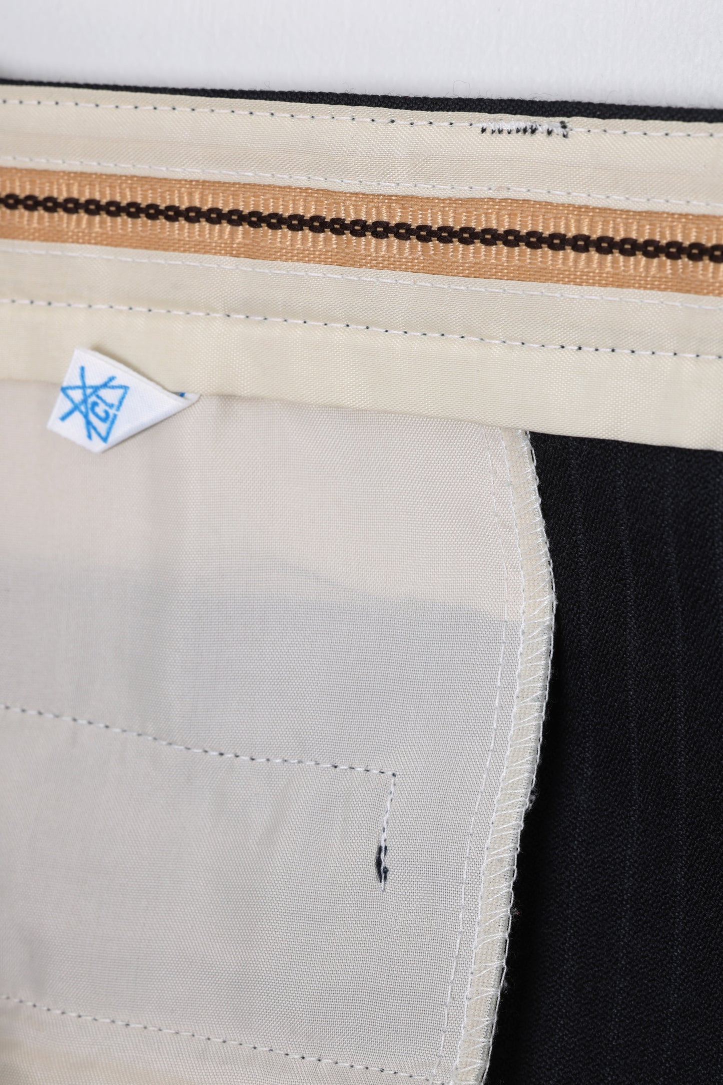 1980–1995, wool-blend tailored trousers, vertical stripe weave