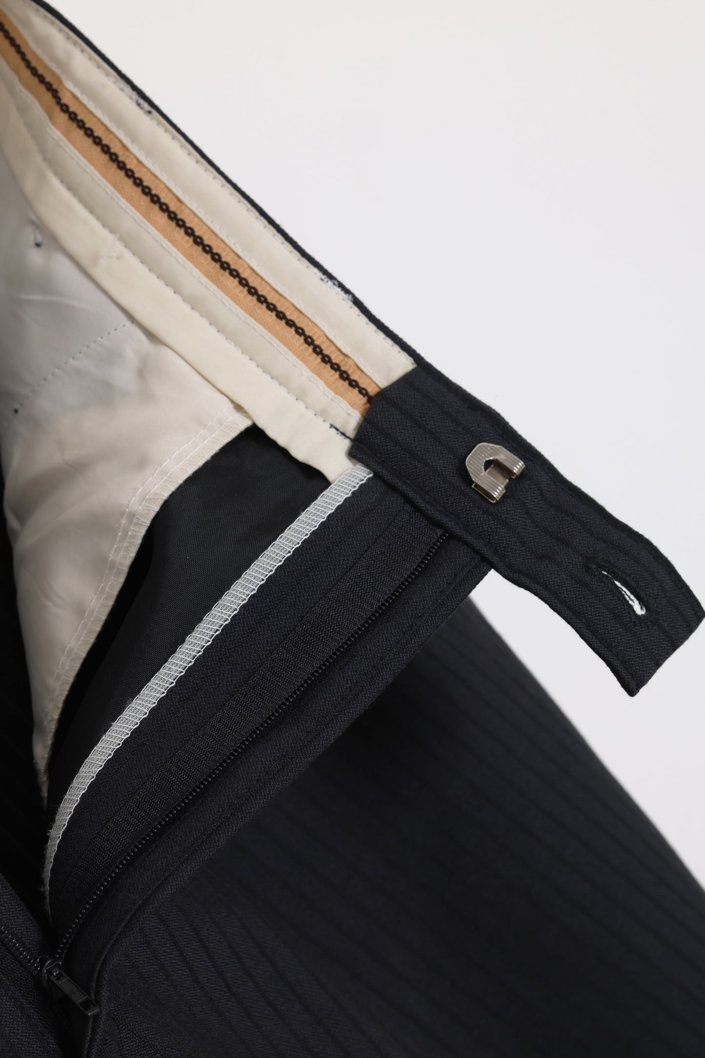 1980–1995, wool-blend tailored trousers, vertical stripe weave
