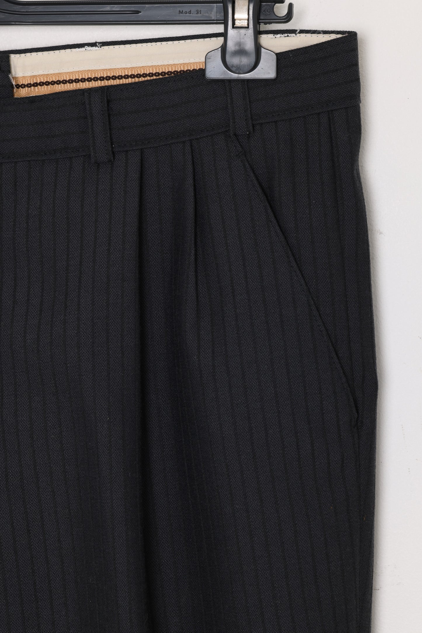1980–1995, wool-blend tailored trousers, vertical stripe weave