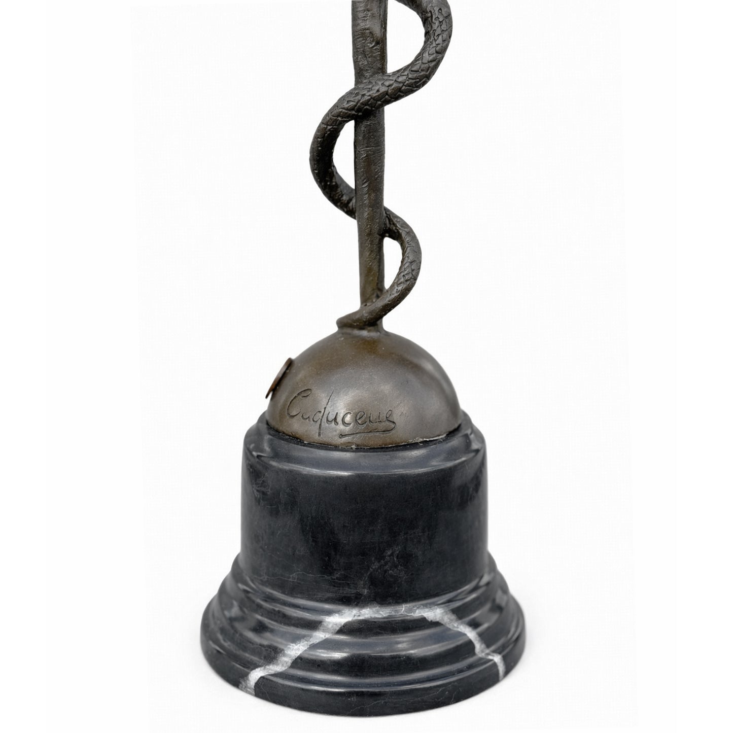 Rod of Asclepius, Cast Bronze on Marble Plinth