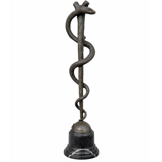 Rod of Asclepius, Cast Bronze on Marble Plinth