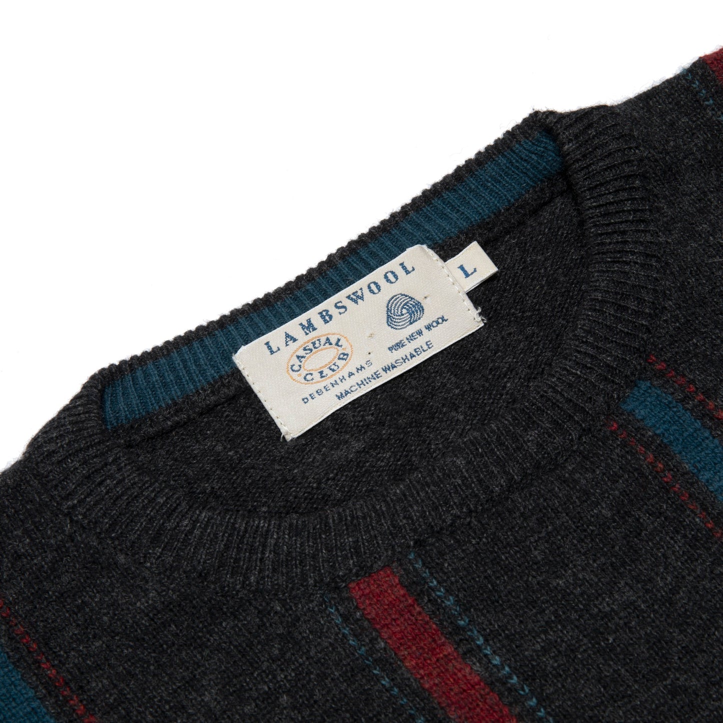 70s Intarsia Stripe Lambswool Knit Pullover
