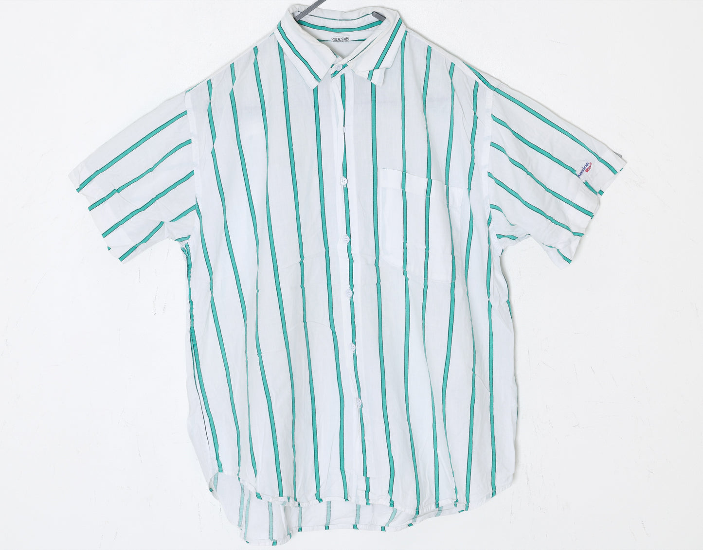 Early 1990s, Resort Shirt, Mint Pencil Stripe, “American Way” insignia